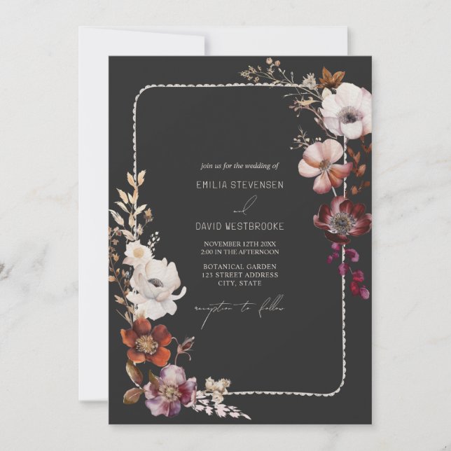 Rustic Anemone Hand plockade Scalloped Blommigt Br Inbjudningar (Framsida)