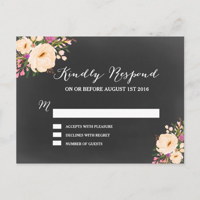 Rustic Anemones Chalkboard Inbjudan Vykort (Framsida)