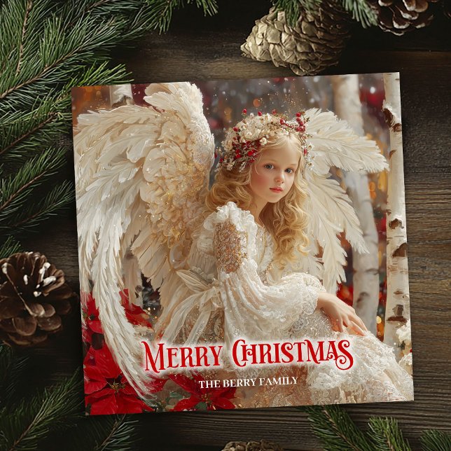 Rustic angelic angel digital holiday greeting card julkort (Rustic angelic angel digital holiday greeting card)