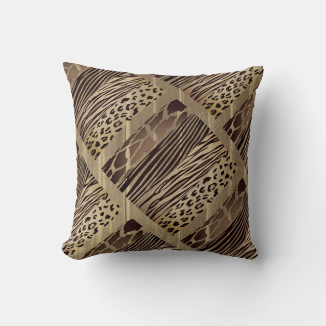 Rustic Animal Brown tryckt Zebra Rand Pillow Kudde (Framsida)