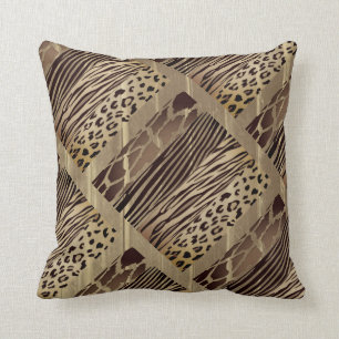 Rustic Animal Brown tryckt Zebra Rand Pillow Kudde