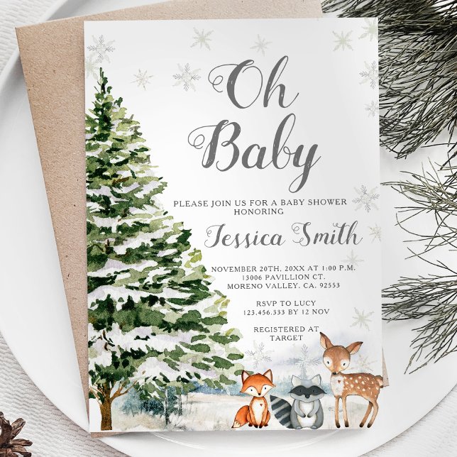 Rustic Animal Evergreen Baby Shower Inbjudningar (Skapare uppladdad)