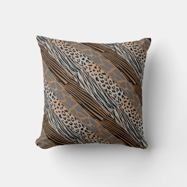 Rustic Animal Patchwork Zebra Rand Pillow Kudde (Framsida)