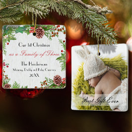 Rustic Anpassningsbar Fotofamilj av 3 första Julaf Julgransprydnad Keramik