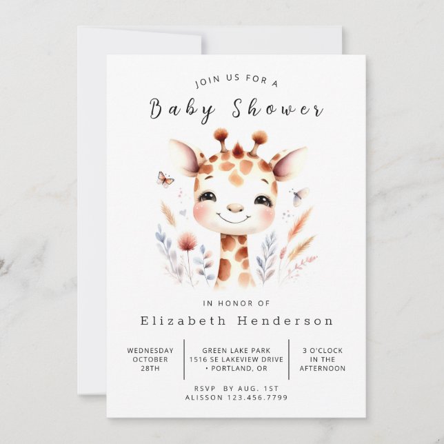 Rustic Anpassningsbar Giraffe Baby Shower Inbjudningar (Framsida)