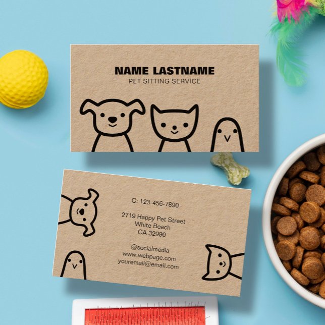 Rustic Anpassningsbar Simple Cute Pet Service Kraf Visitkort (Skapare uppladdad)