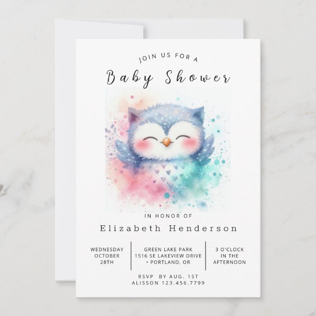 Rustic Anpassningsbar Uggla Baby Shower Inbjudningar (Framsida)
