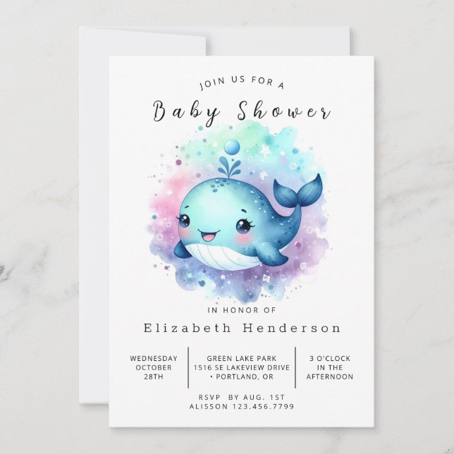 Rustic Anpassningsbar Whale Baby Shower Inbjudningar (Framsida)