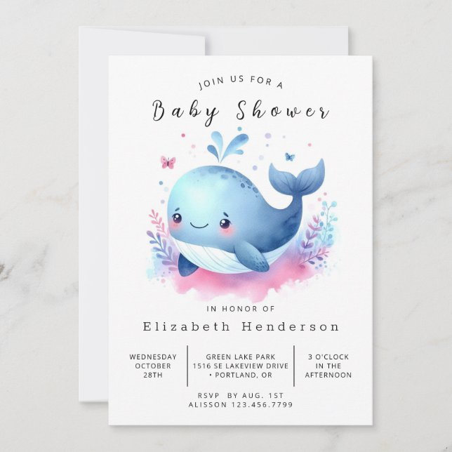 Rustic Anpassningsbar Whale Baby Shower Inbjudningar (Framsida)