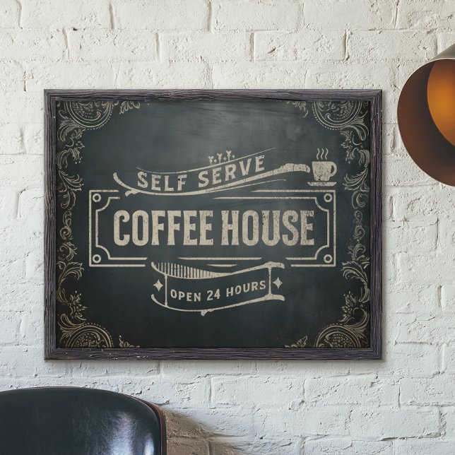 Rustic Antique Black och Brown Coffee Pub Photo Fototryck (Skapare uppladdad)