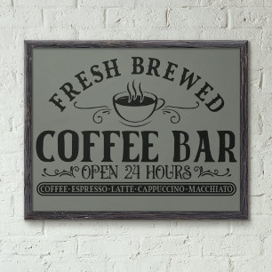 Rustic Antique Black och Grått Coffee Pub Fototryck