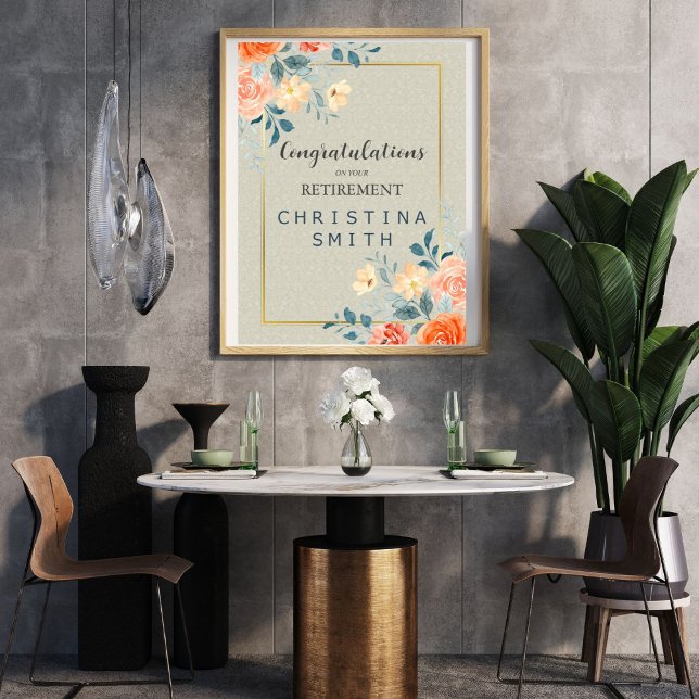 Rustic Antique Blommigt Watercolor Pension Party Poster (Rustic Antique Floral Watercolor Retirement Party Poster)