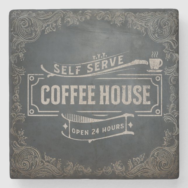 Rustic Antique Coffee House Chalkboard Stenunderlägg (Framsidan)