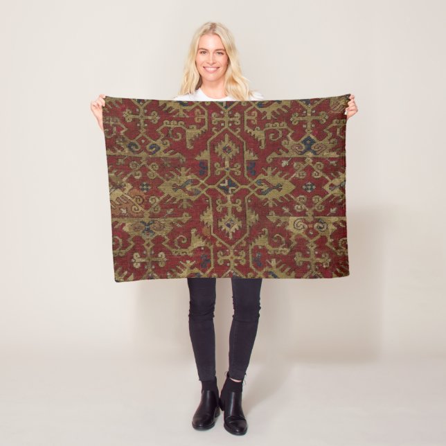 Rustic Antique Oriental Persian Red Mönster Fleecefilt (På plats)