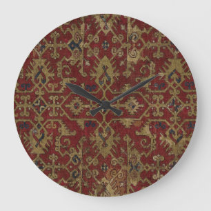 Rustic Antique Oriental Persian Red Mönster Stor Klocka