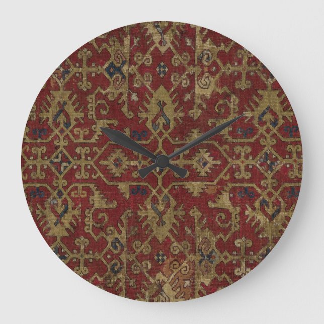 Rustic Antique Oriental Persian Red Mönster Stor Klocka (Framsida)