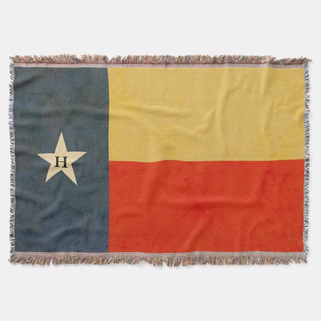 Rustic Antiqued Texas Flagga initial Filt (Framsidan)
