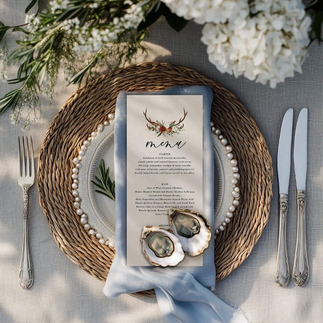 Rustic Antler Floral Wedding Boho Woodland Meny (Skapare uppladdad)