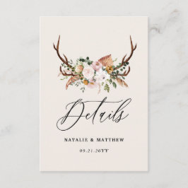 Rustic Antler Floral Wedding woodland Boho Details Tilläggskort