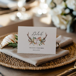 Rustic Antler Floral Wedding woodland Boho Details Tilläggskort