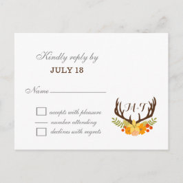 Rustic Antler Hjort Blommigt Woodland Bröllop Inbjudan Vykort