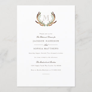 Rustic Antler & Initial Wedding Inve Inbjudningar