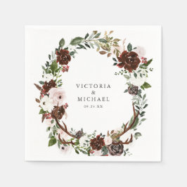 Rustic Antler Land Boho Blommigt Monogram Pappersservett