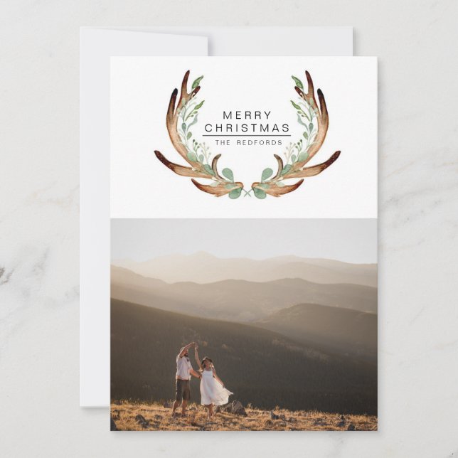 Rustic Antler Modern God jul Helgdag Card Julkort (Framsida)
