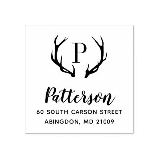 Rustic Antler Monogram Adress Frimärke Stämpel