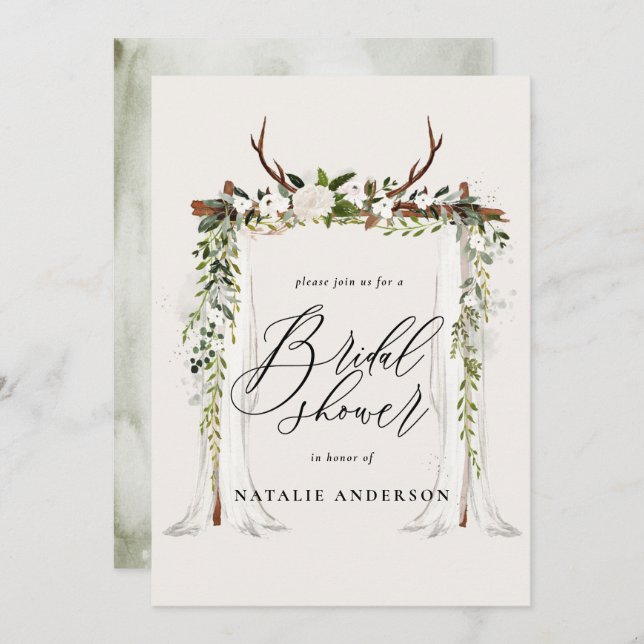 Rustic antler och bladverk inbjudningskort för möh (Fram/baksida)