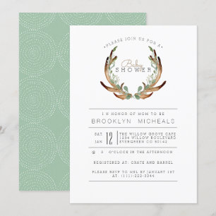 Rustic Antler Watercolor Baby Shower Inbjudningar