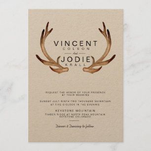 Rustic Antler Watercolor Wedding bjudes in Inbjudningar