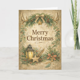Rustic Antler Wreath Merry Christmas  Helgkort