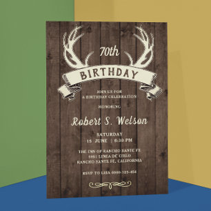 Rustic Antlers Banner Barnwood Males födelsedag Inbjudningar