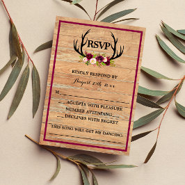 Rustic Antlers Blommigt Burgundy Wood Response/OSA OSA Kort