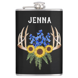 Rustic Antlers Bluebells och Sunblommor Fickplunta