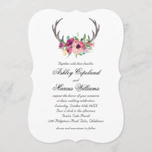 Rustic Antlers Boho Blommigt Allure Bröllop Inbjudningar