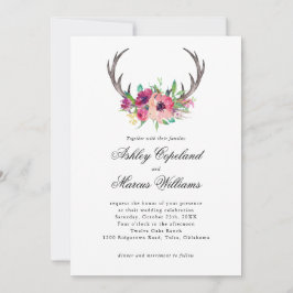 Rustic Antlers Boho Blommigt Allure Bröllop Inbjudningar