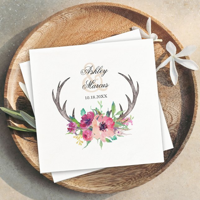 Rustic Antlers Boho Blommigt Allure Pappersservett (Skapare uppladdad)