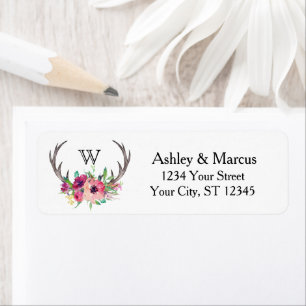 Rustic Antlers Boho Blommigt Allure Returadress Etikett