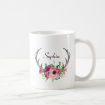 Rustic Antlers Boho Blommigt med Monogram