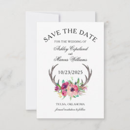 Rustic Antlers Boho Blommigt Photo Save Date Spara Datumet