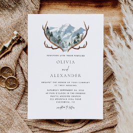 Rustic Antlers Boho Mountain Bröllop Inbjudningar