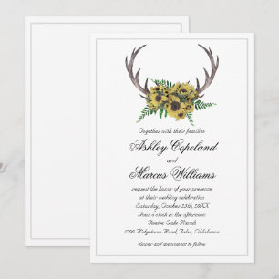Rustic Antlers Boho Sunblommor Blommigt Bröllop Inbjudningar