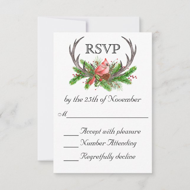 Rustic Antlers Boho Woodland Winter Wedding OSA Kort (Framsida)