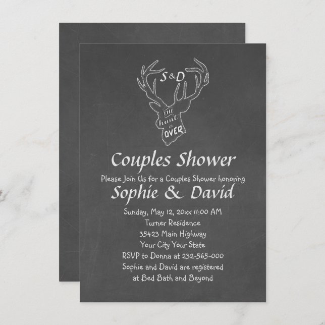 Rustic Antlers Chalk-inbjudan till Förlovningsfest Inbjudningar (Fram/baksida)