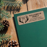 Rustic Antlers Family Monogram jul Returadress Etikett<br><div class="desc">Lägg till personlighet och stil i dina helgdag-kuvert och kort med vår hand plockade-adressetikett för rustik vintage stil hjort. Den etsade stil skapar en rustik naturlig vintage stil mot den vackra naturen med lagrar. Anpassa med din familjs monogram initial, namn och returadress. Alla teckningar i den här vintage hjort antlers-familjens...</div>