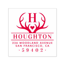 Rustic Antlers Family Namn Monogram Returadress Självfärgande Stämpel