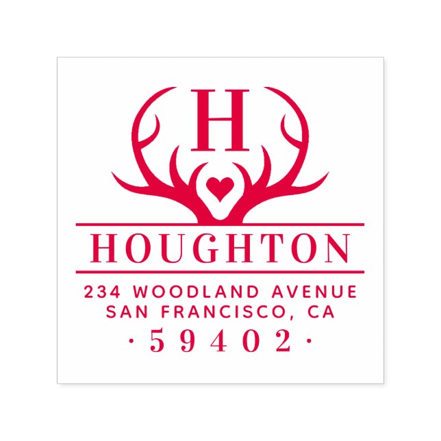 Rustic Antlers Family Namn Monogram Returadress Självfärgande Stämpel (Design)