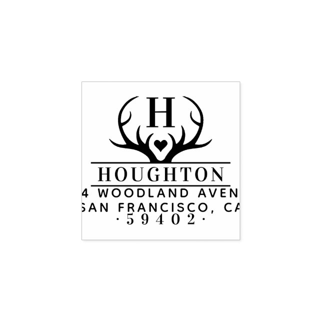 Rustic Antlers Family Namn Monogram Returadress Stämpel (Tryck)